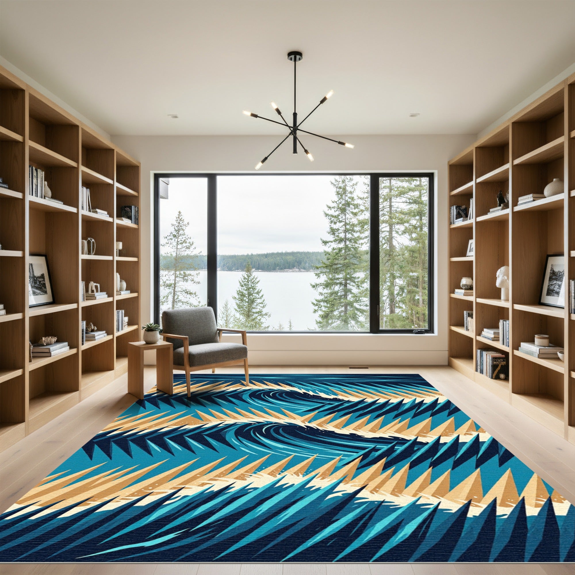 Abstract Geometric Wave Ocean Blue Rug