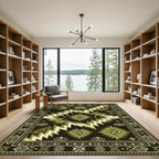 Army Green Geometric Sunburst Rug