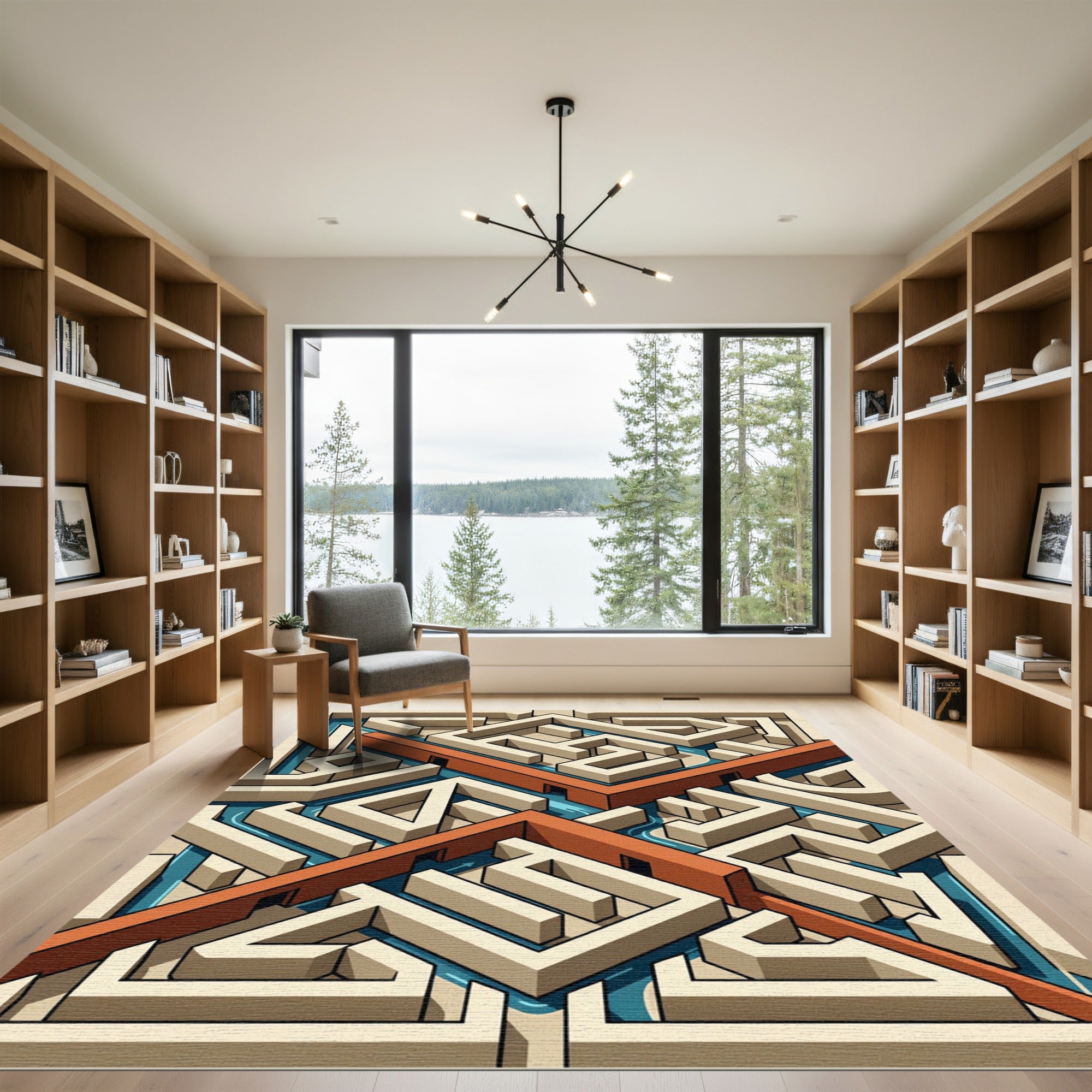 Isometric Maze Geometric Burnt Orange Rug