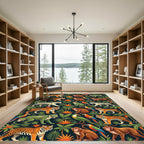 Vibrant Tropical Jungle Tiger Monkey Parrot Rug