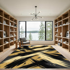 Bold Gold and Black Abstract Stroke Rug
