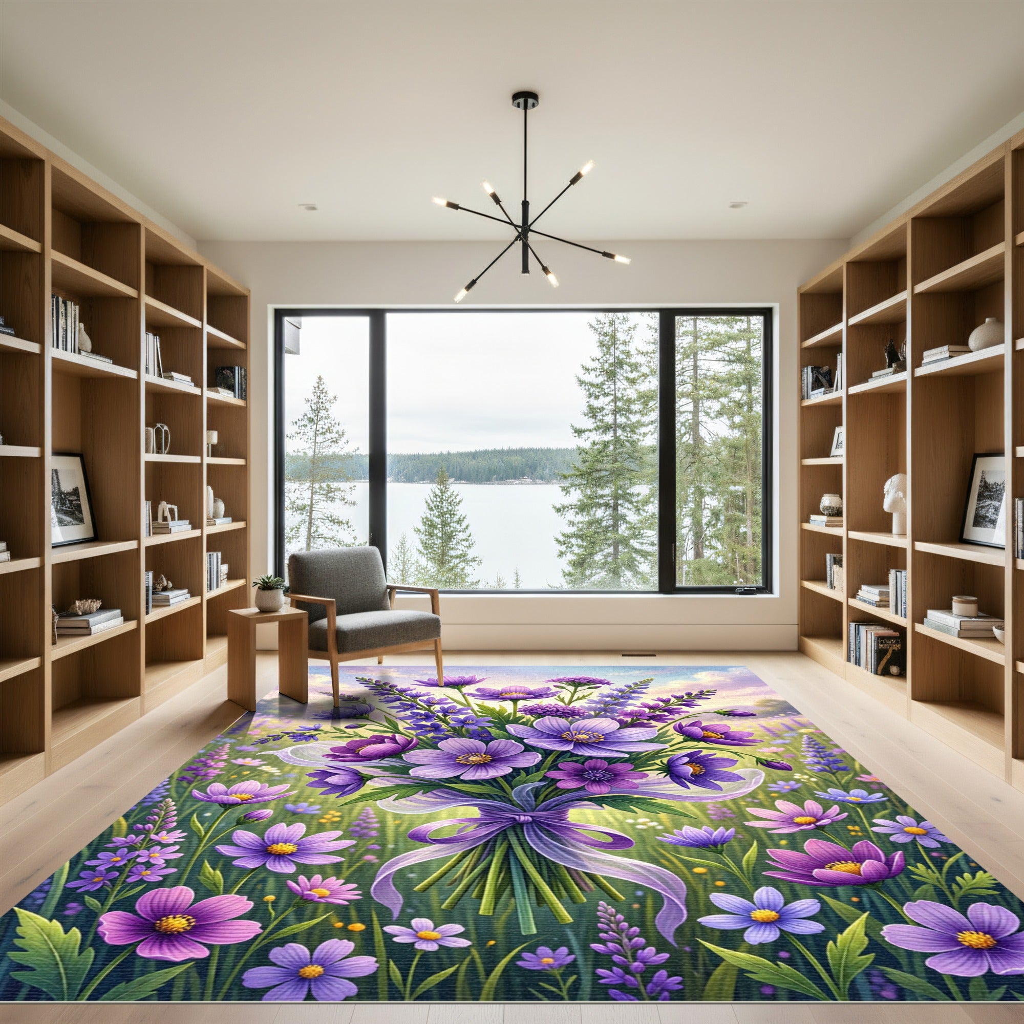 Lush Violet Lavender Floral Bouquet Rug