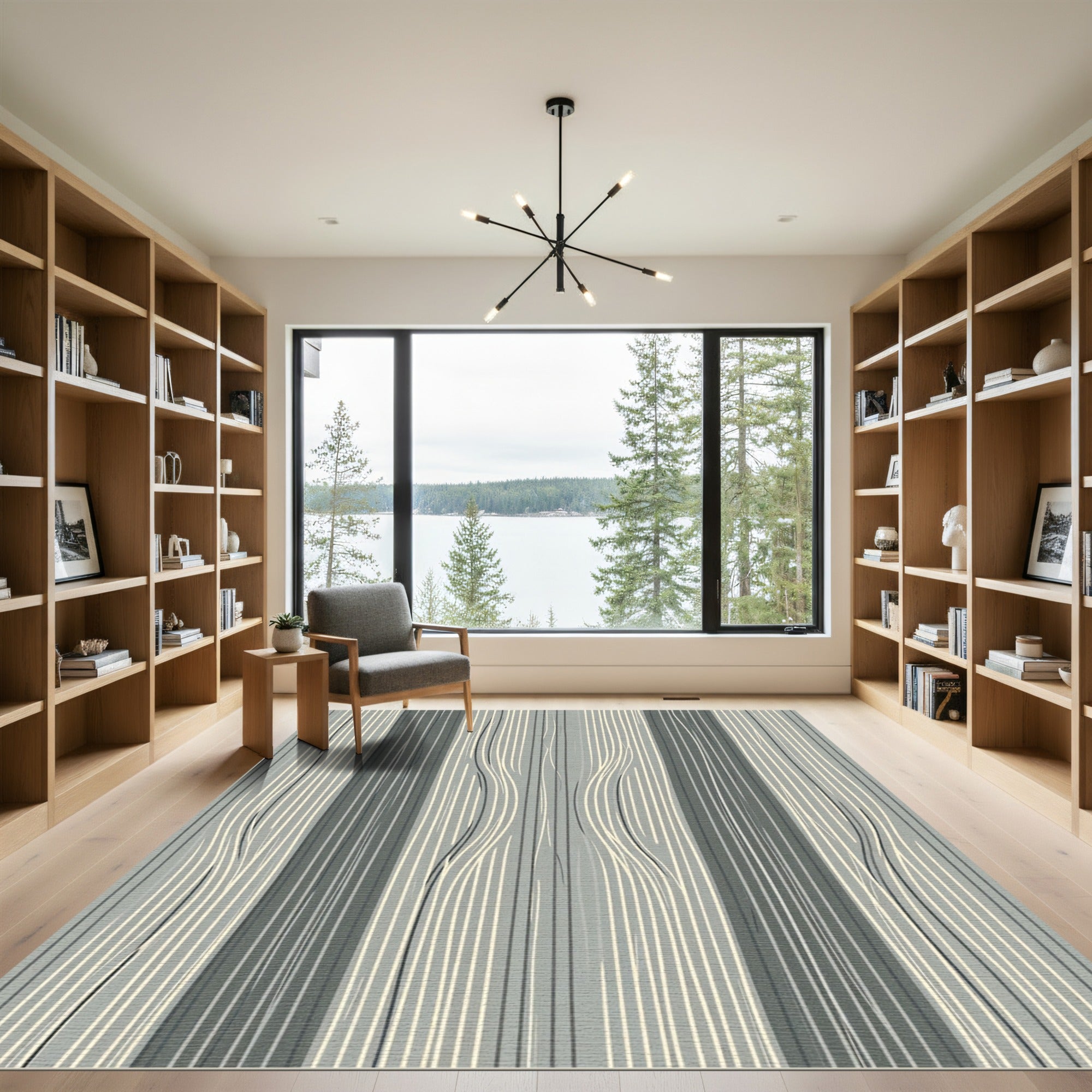 Minimalist Gray Vertical Wood Grain Rug