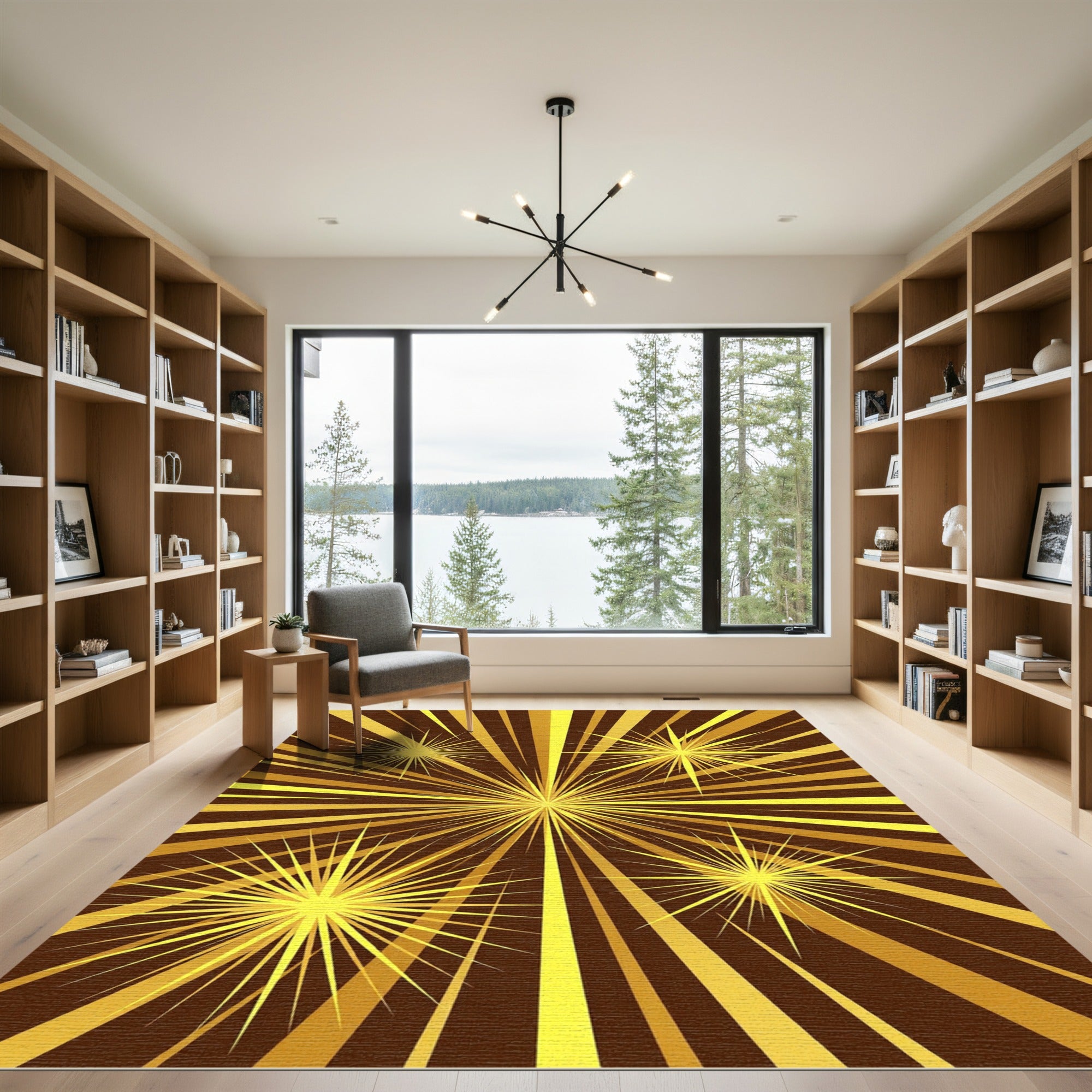 Radiant Golden Starburst Sunbeam Art Rug