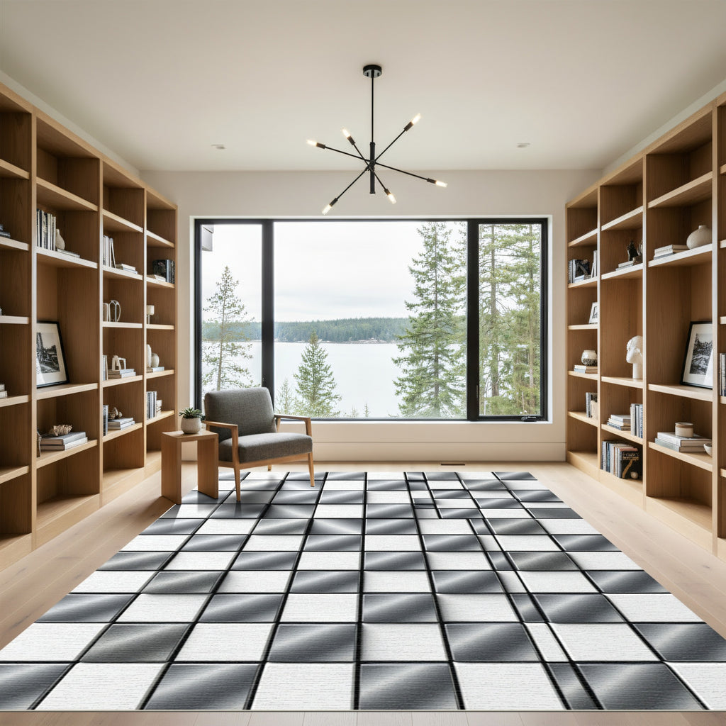 Silver Gray Metallic Cube Texture Rug