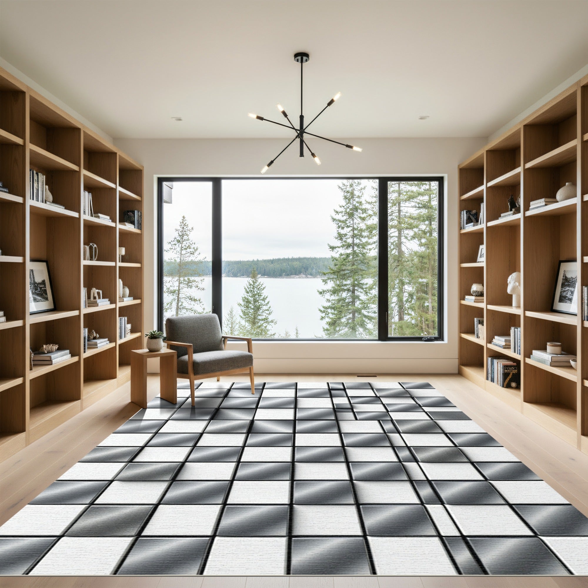 Silver Gray Metallic Cube Texture Rug