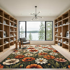 Vibrant Orange Daisy Meadow Floral Rug