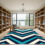 Modern Teal Navy Chevron Stripe Rug