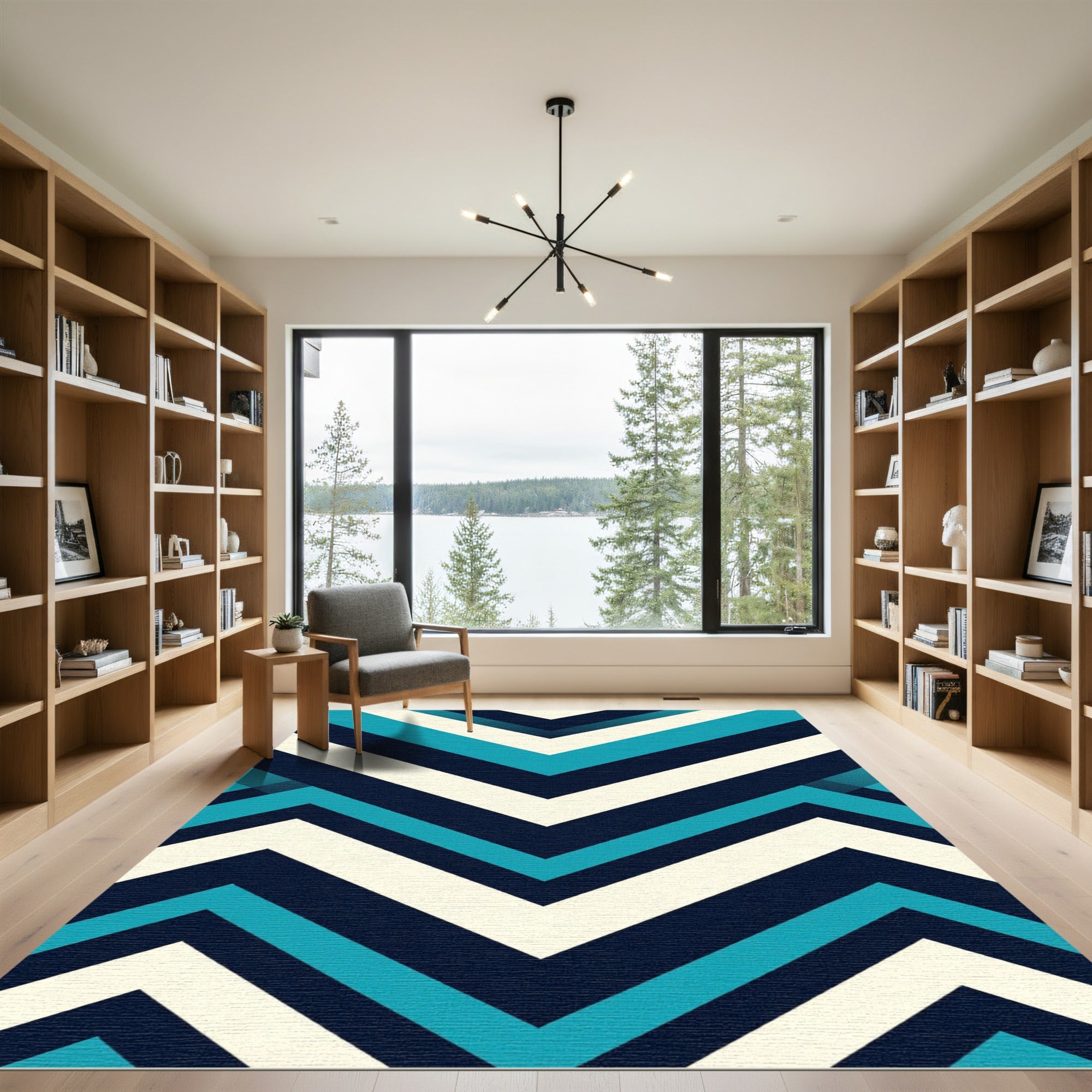 Modern Teal Navy Chevron Stripe Rug