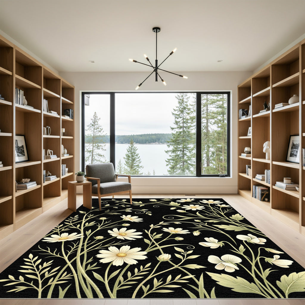 Cream Floral Vine Scroll Rug