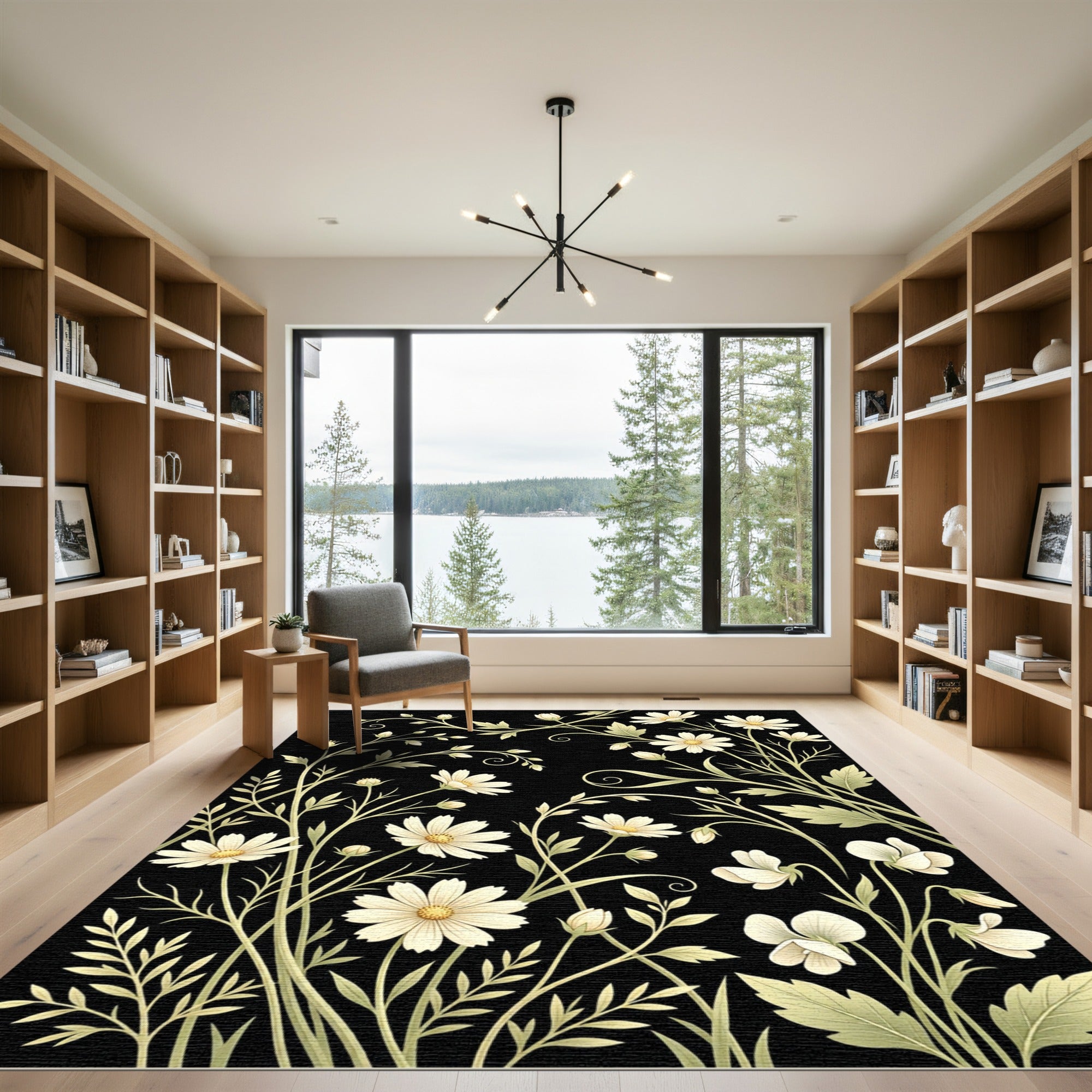 Cream Floral Vine Scroll Rug