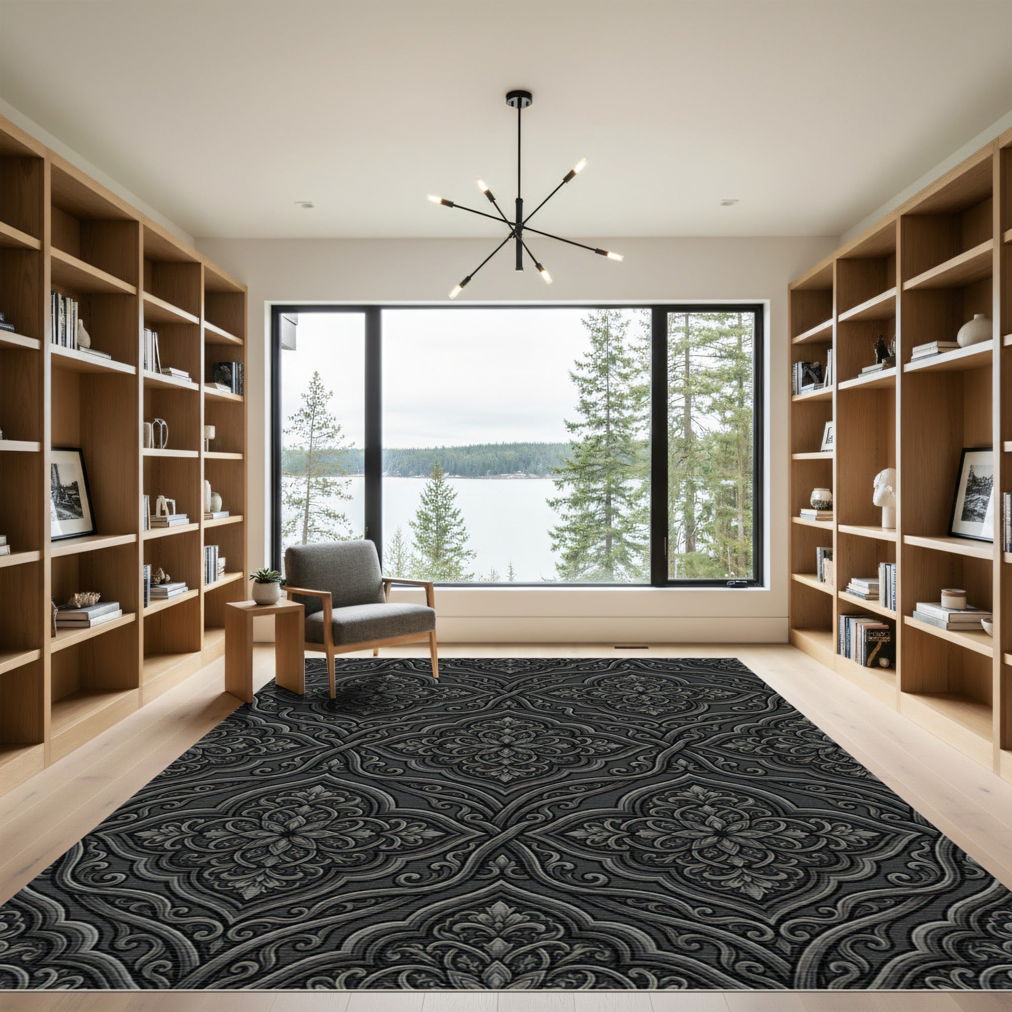 Dark Charcoal Arabesque Medallion Rug
