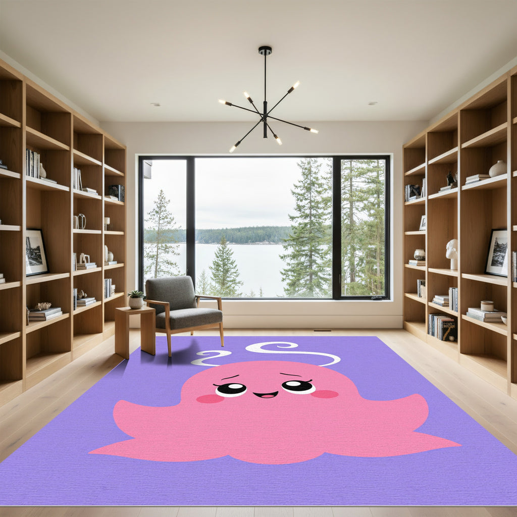 Cute Pink Jellyfish Swirls Lavender Rug