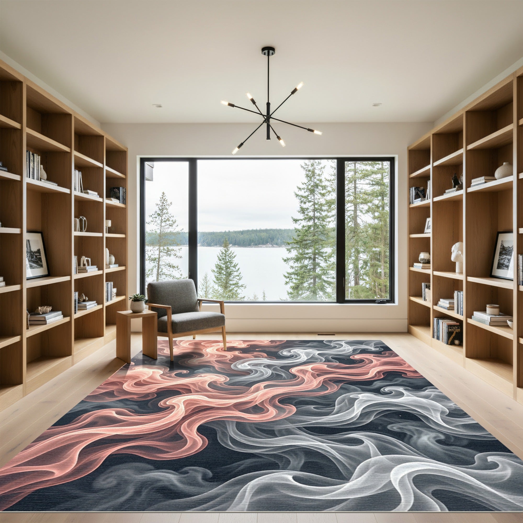 Coral White Smoke Swirl Rug