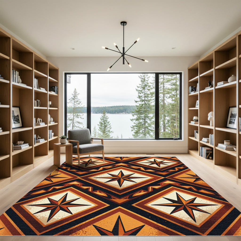 Amber Geometric Star Diamond Mosaic Rug