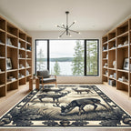 Vintage Forest Deer Oak Woodland Illustration Rug