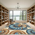 Celestial Golden Blue Nautilus Spiral Rug