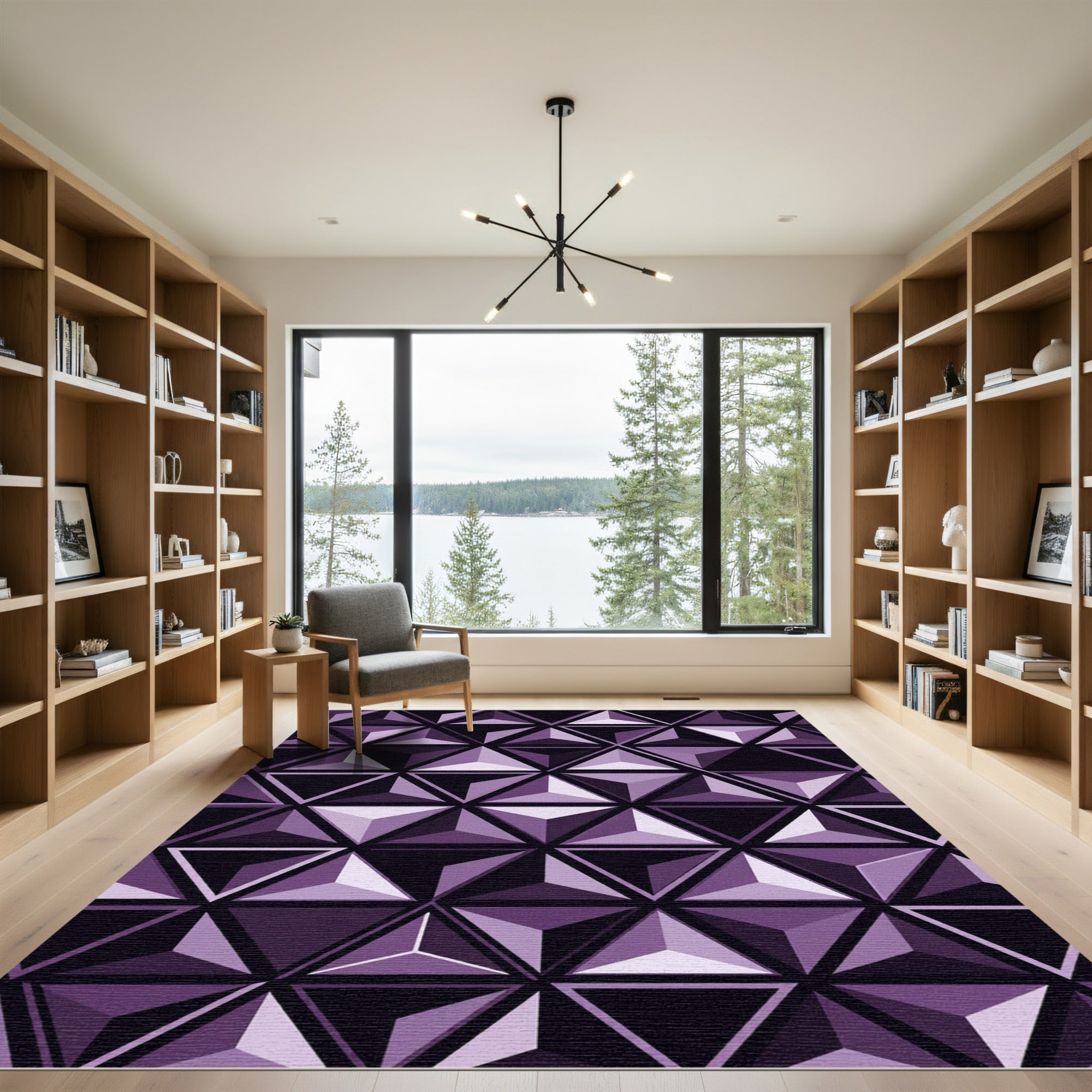 Geometric Violet Triangles Modern Rug