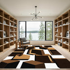 Modern Brown Geometric Cube Composition Rug