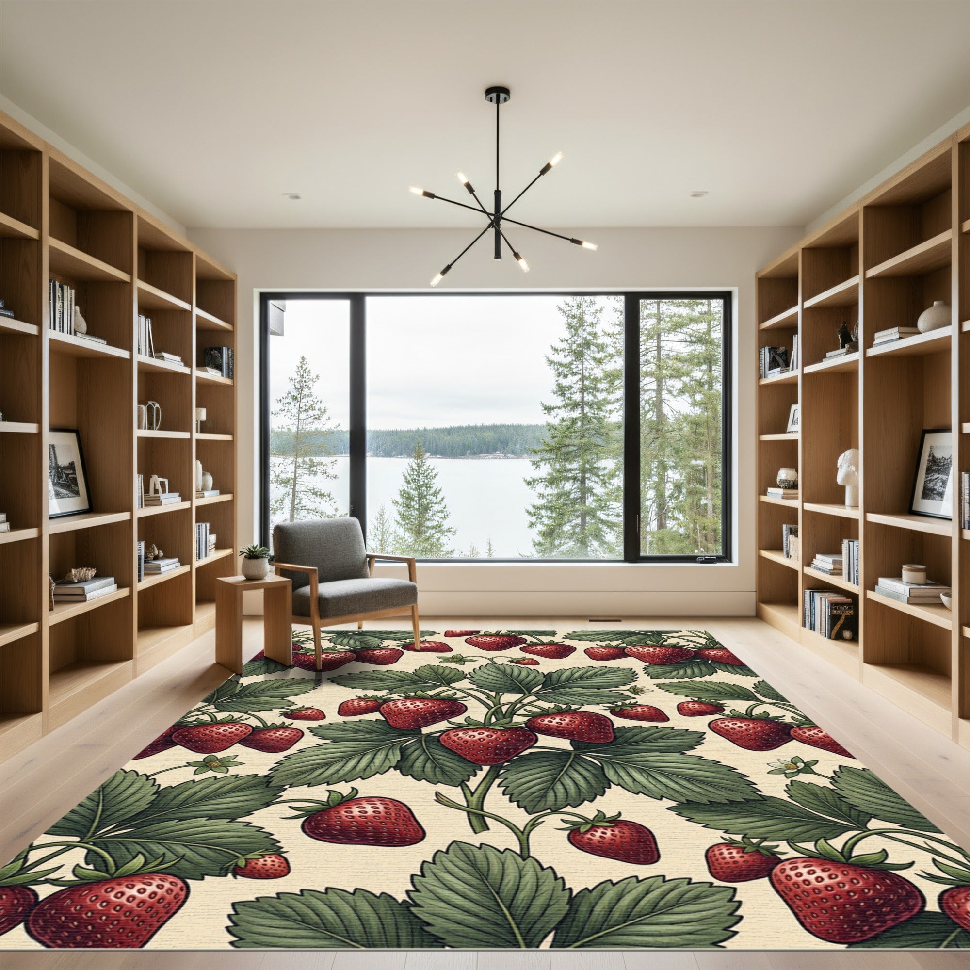 Vintage Botanical Strawberry Berry Illustration Rug