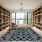 Navy Blue Intricate Arched Lattice Rug