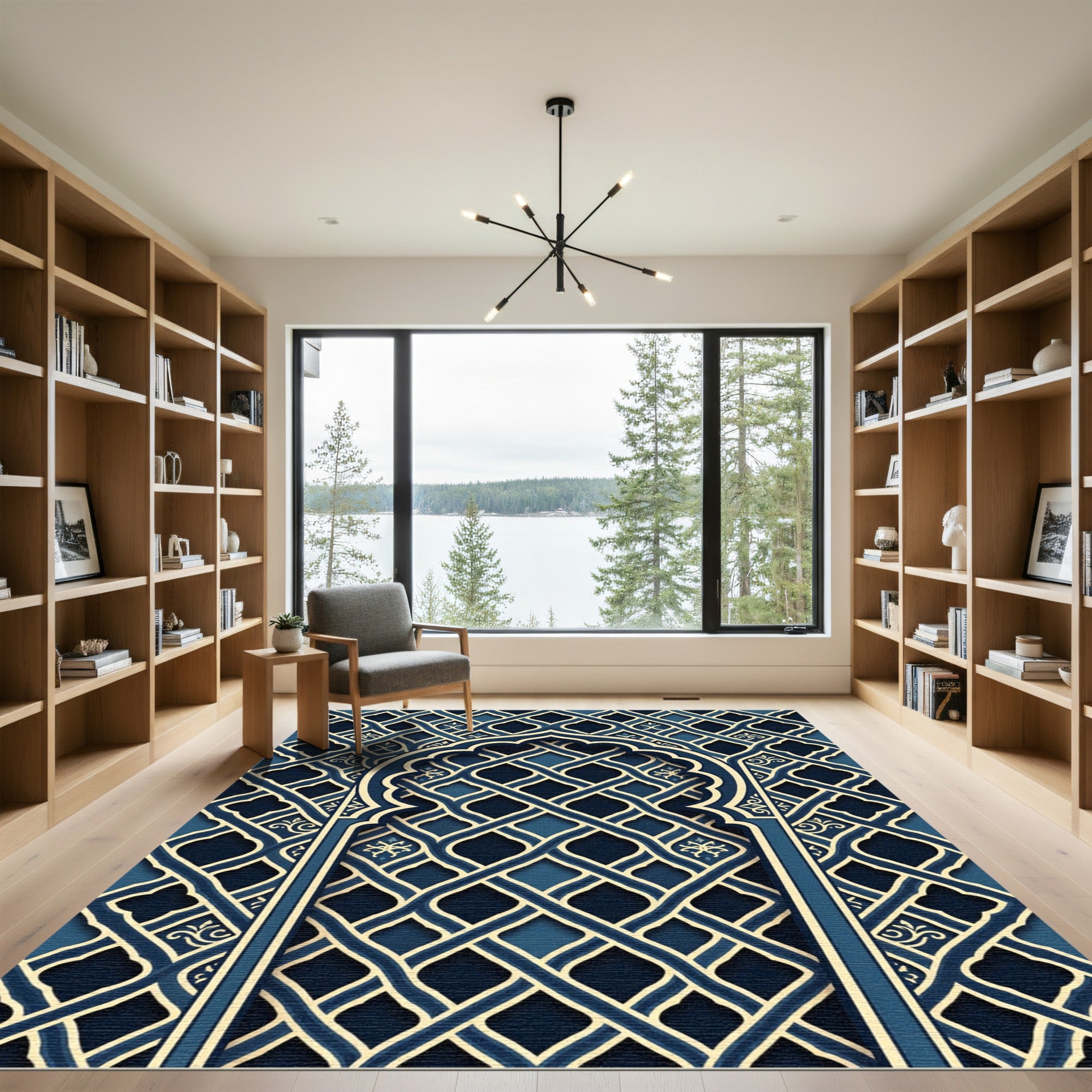 Navy Blue Intricate Arched Lattice Rug