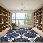 Deep Blue Floral Medallion Pattern Rug