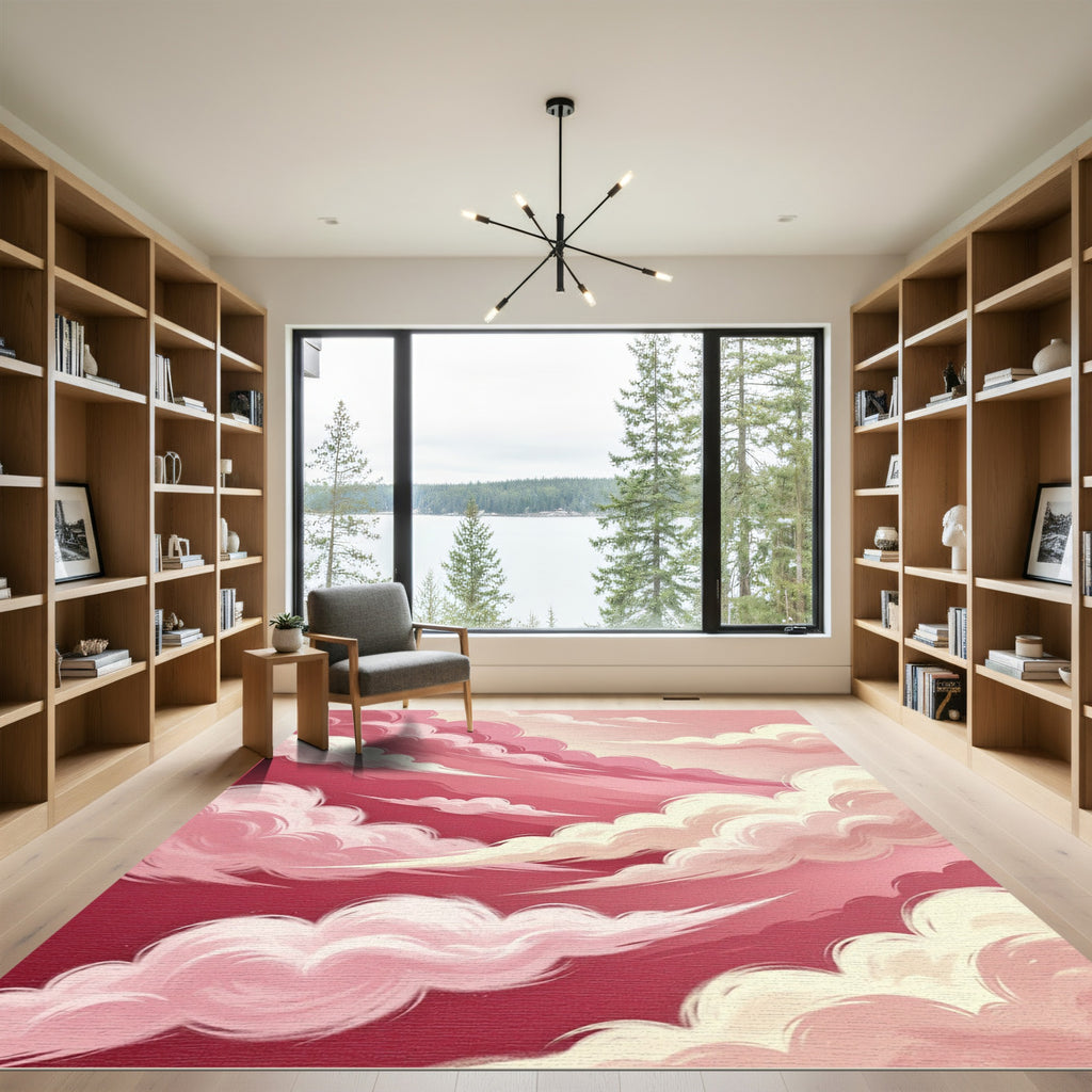 Crimson Swirl Cloudscape Sky Rug