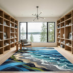 Coastal Blue Ocean Wave Landscape Rug