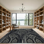 Gothic Monochrome Architectural Floral Stone Rug