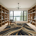 Abstract Golden Zebra Swirl Flowing Art Rug
