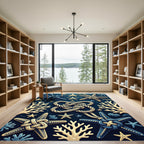 Navy Nautical Starfish and Sea Coral Rug