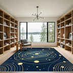 Celestial Gold Orbit Navy Spheres Rug