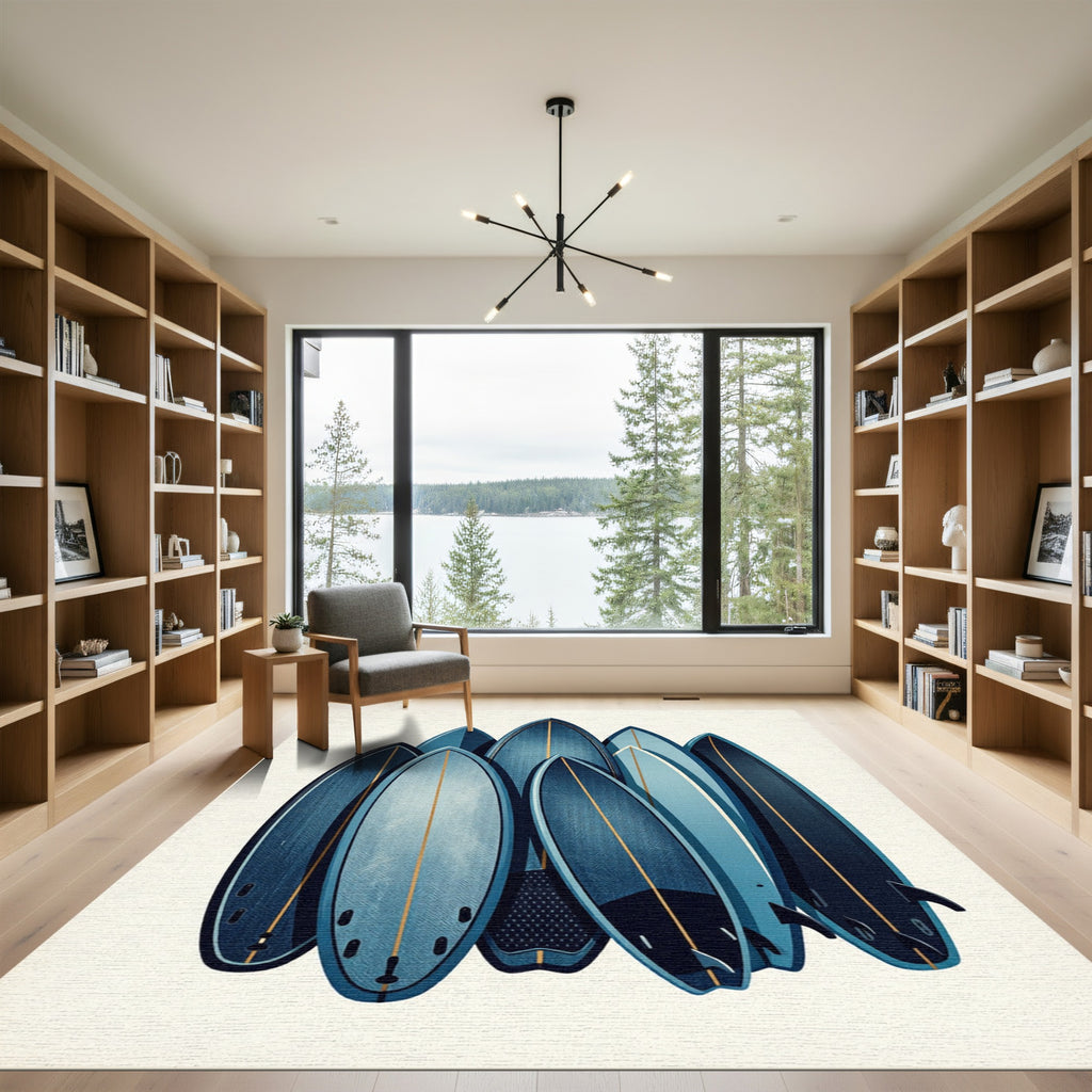 Stacked Indigo Surfboard Geometric Art Rug