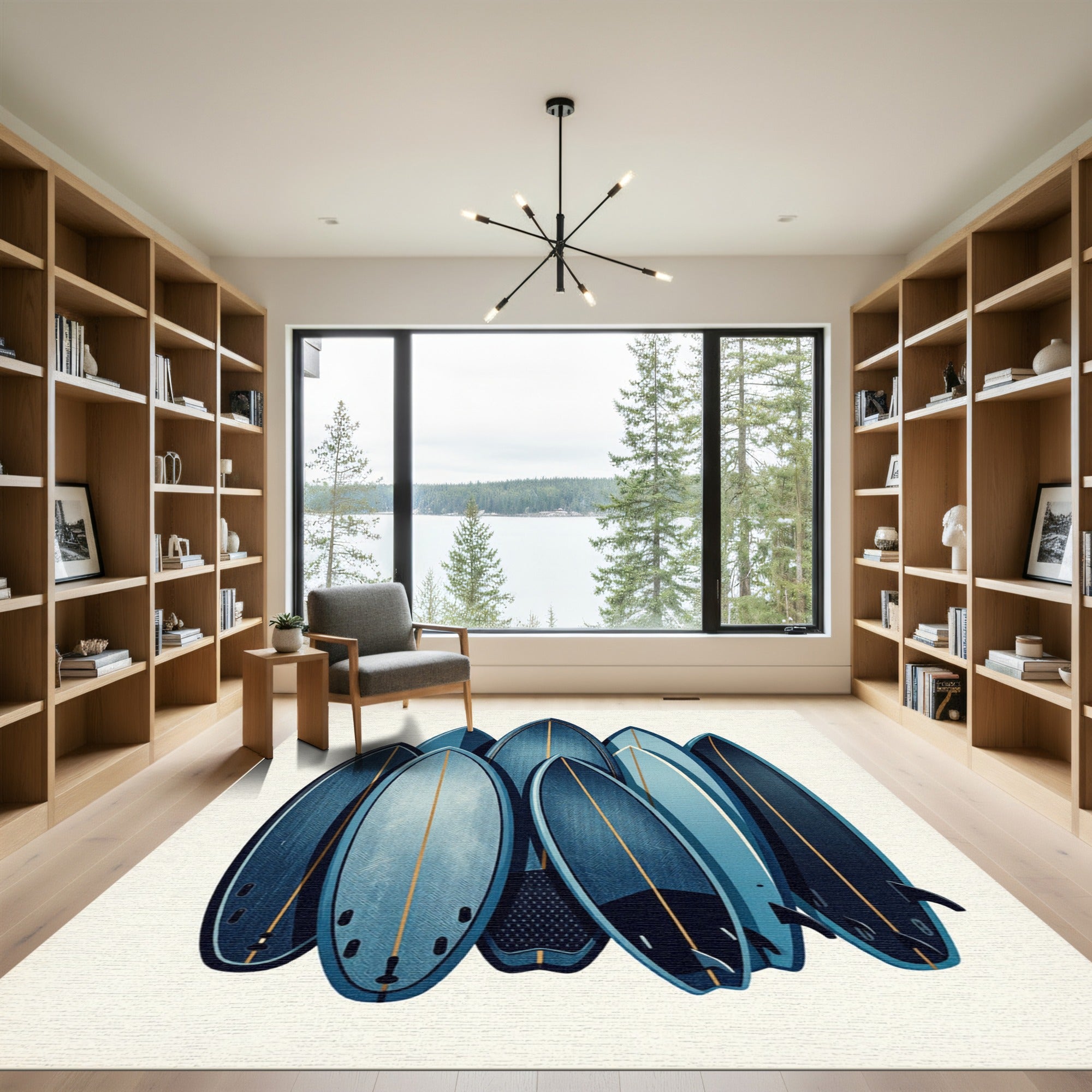 Stacked Indigo Surfboard Geometric Art Rug