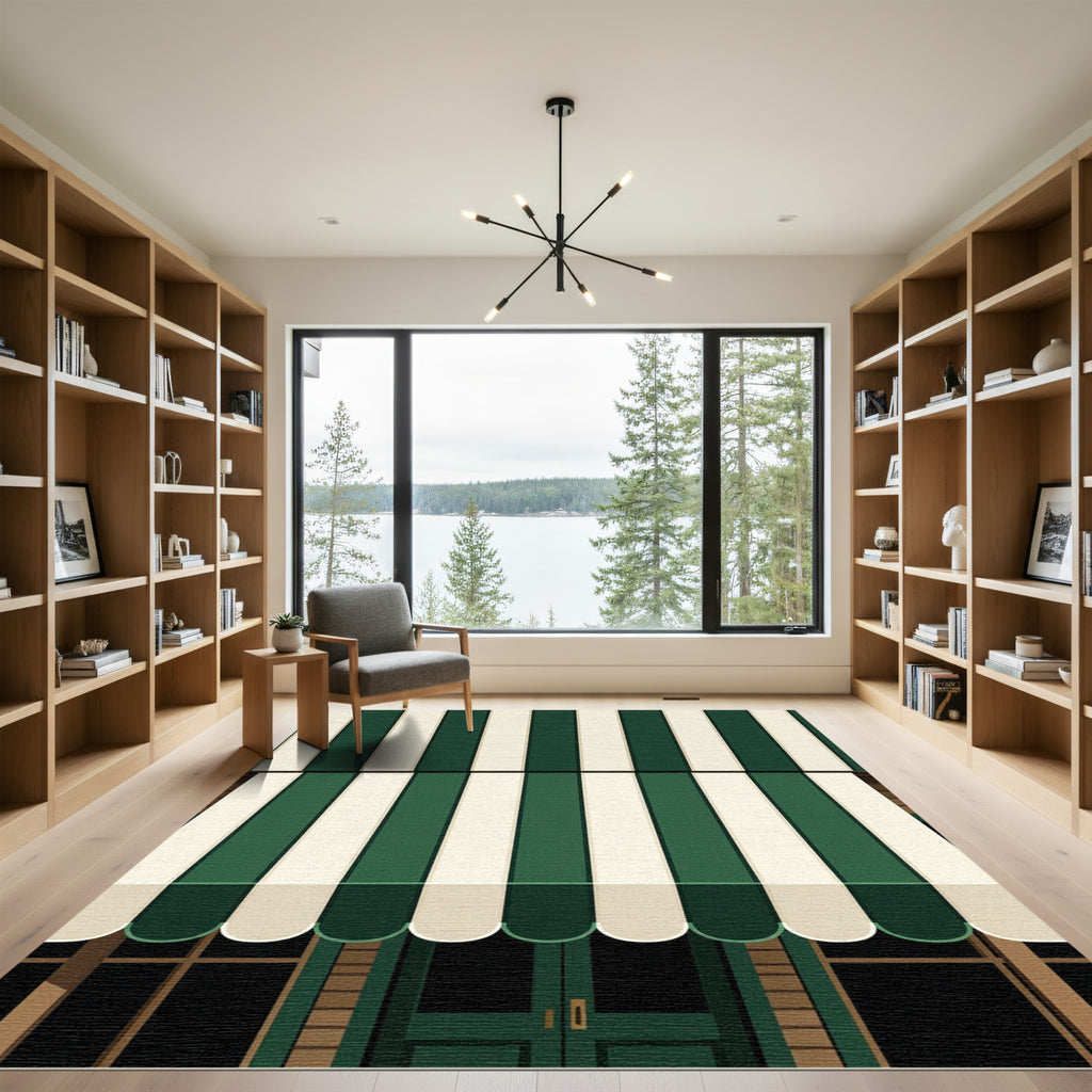 Emerald Cream Vertical Stripe Awning Rug