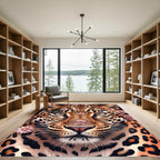 Majestic Leopard Portrait with Pink Roses Rug