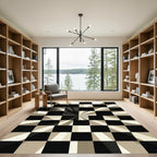 Modern Monochrome Geometric Radiant Checkerboard Rug
