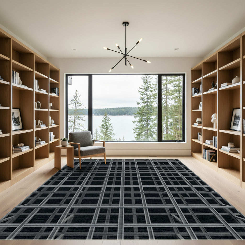 Gray Metal Lattice Grid Abstract Rug