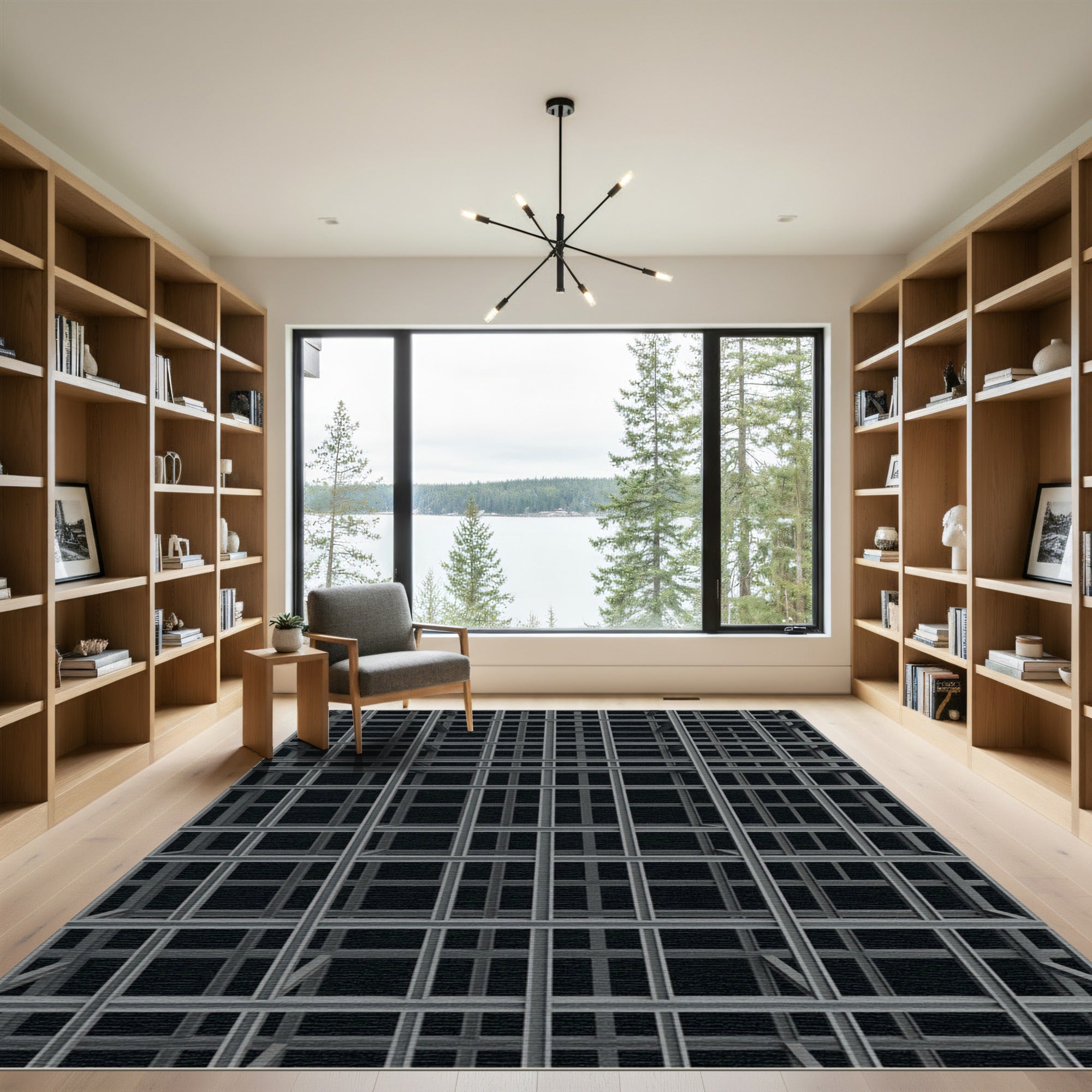 Gray Metal Lattice Grid Abstract Rug