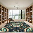 Navigational Compass Antique Gold Aqua Rug