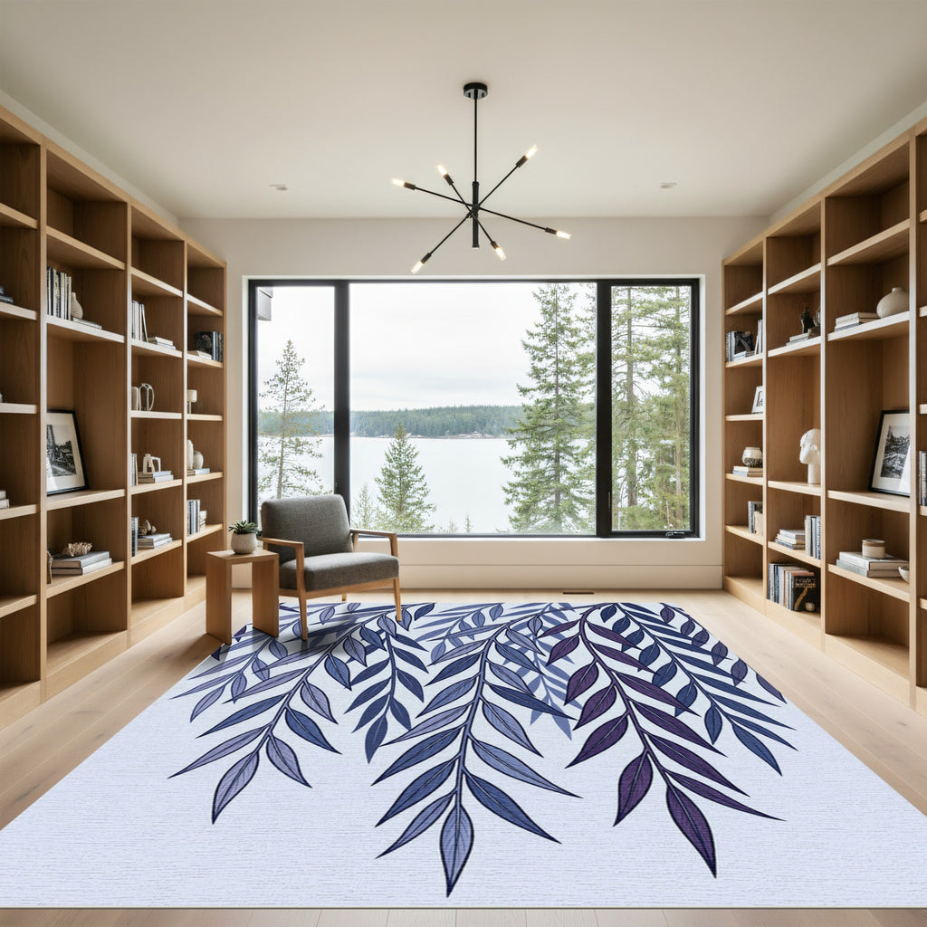 Indigo Blue Willow Leaf Branch Rug