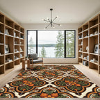 Warm Orange Pomegranate Floral Medallion Rug