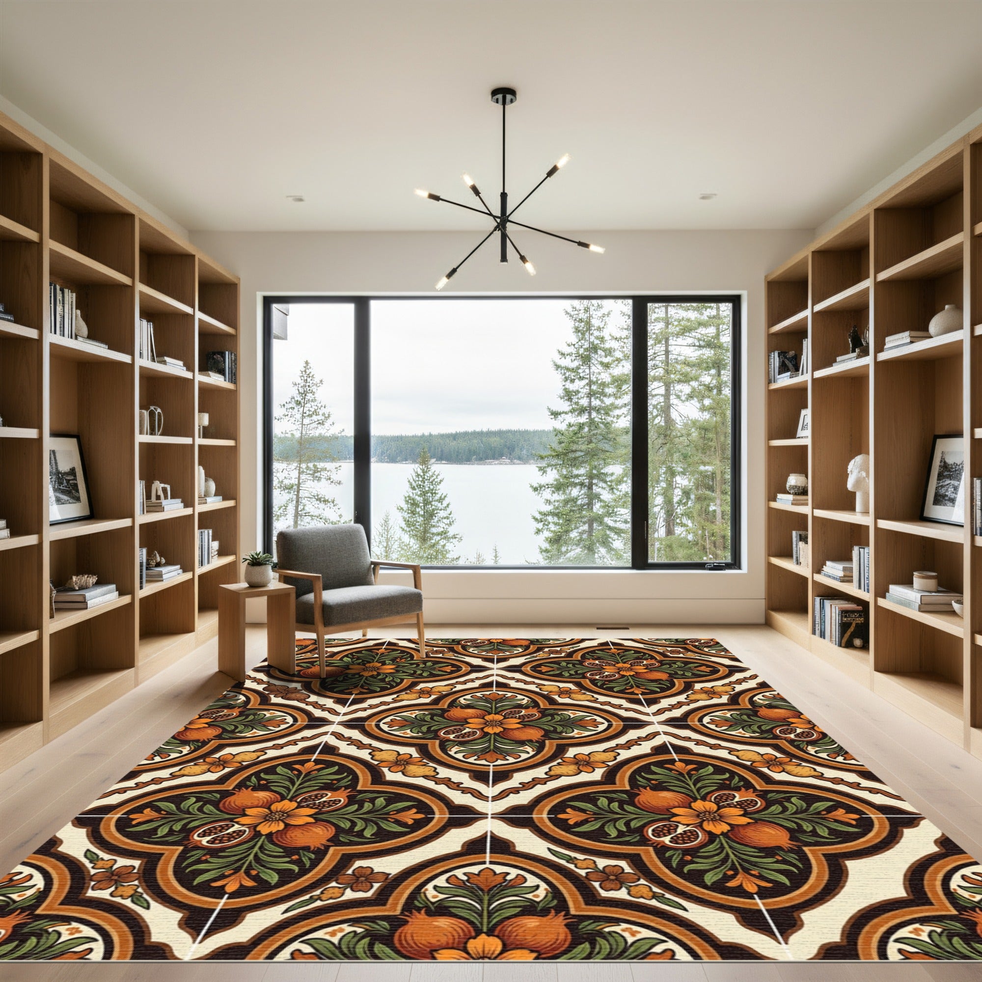 Warm Orange Pomegranate Floral Medallion Rug