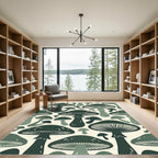 Dark Green Whimsical Botanical Mushroom Forest Rug
