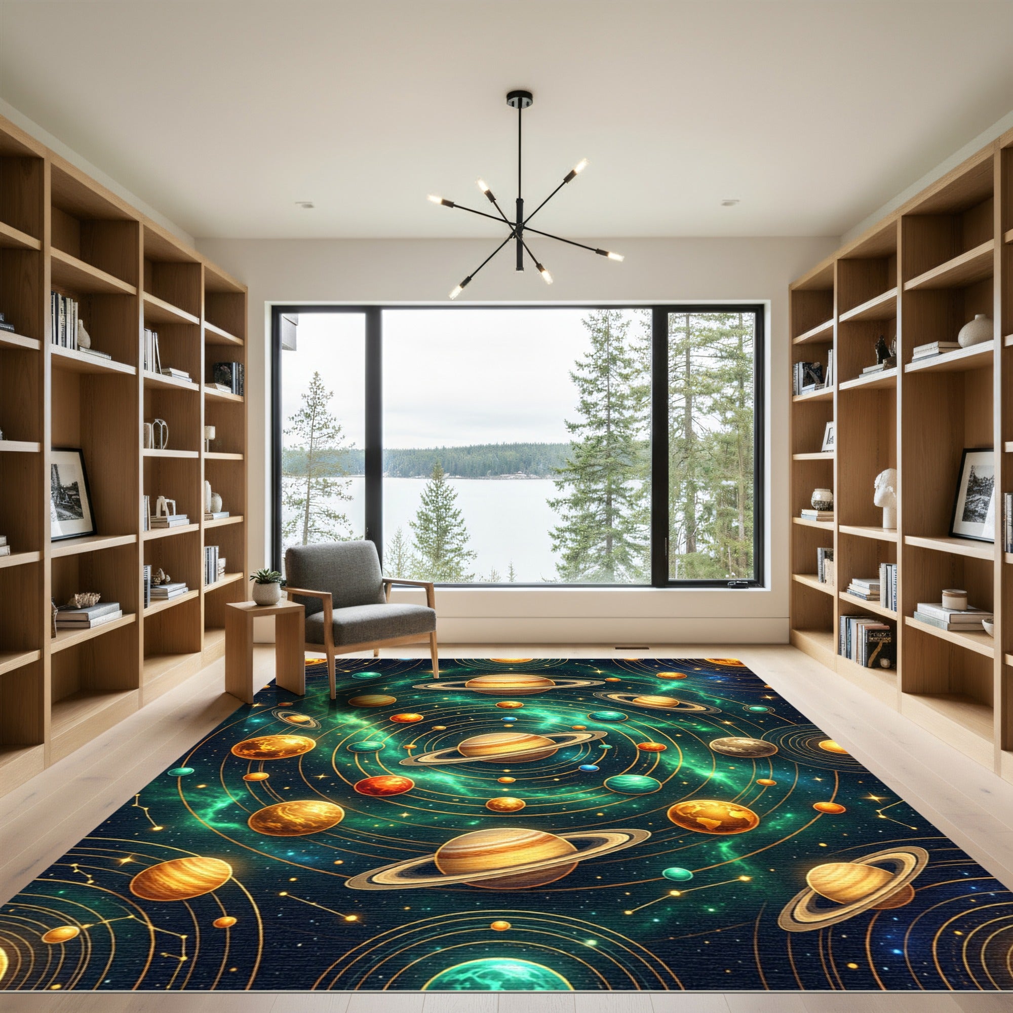 Celestial Orbits Golden Solar System Rug
