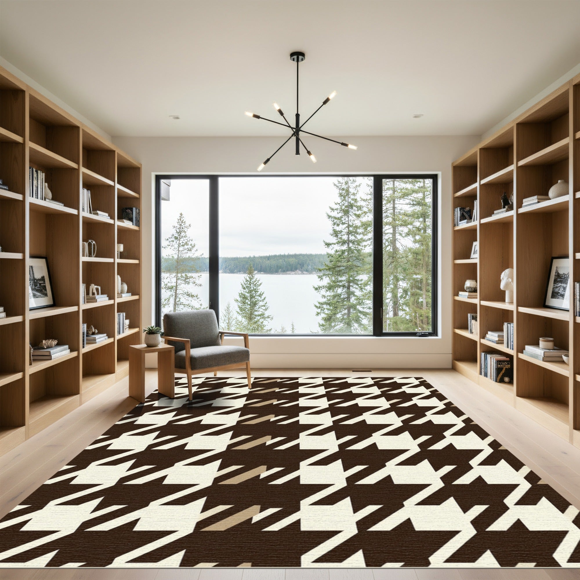 Classic Brown Houndstooth Geometric Rug