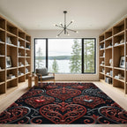 Ornate Red Heart Filigree Swirls Rug
