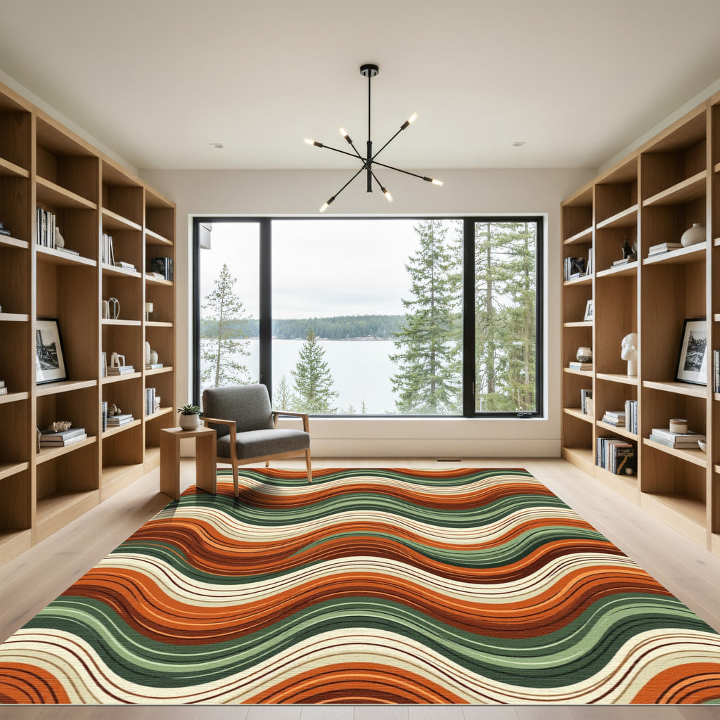 Mid Century Earth Tone Wavy Stripes Rug