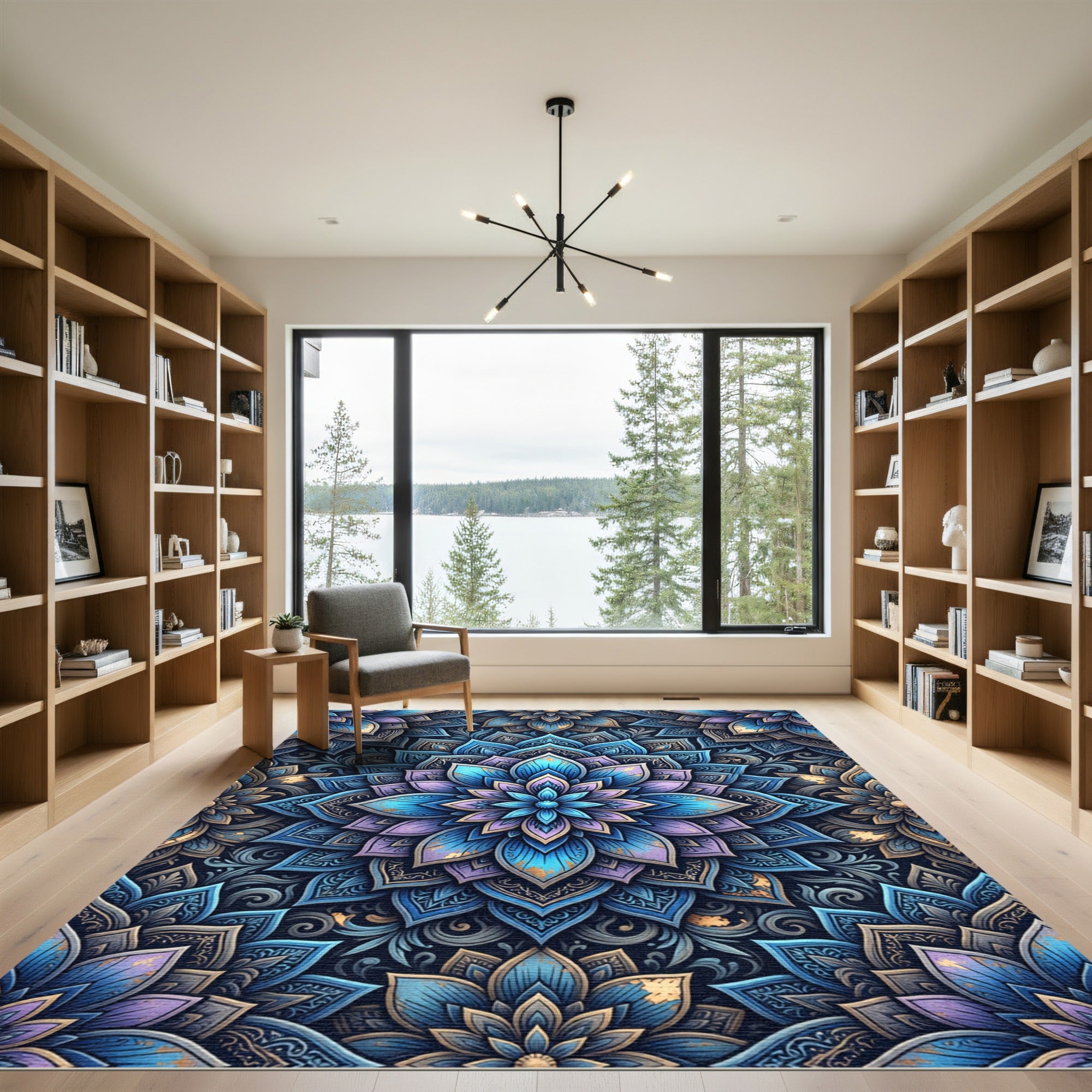 Azure Violet Lotus Floral Mandala Rug